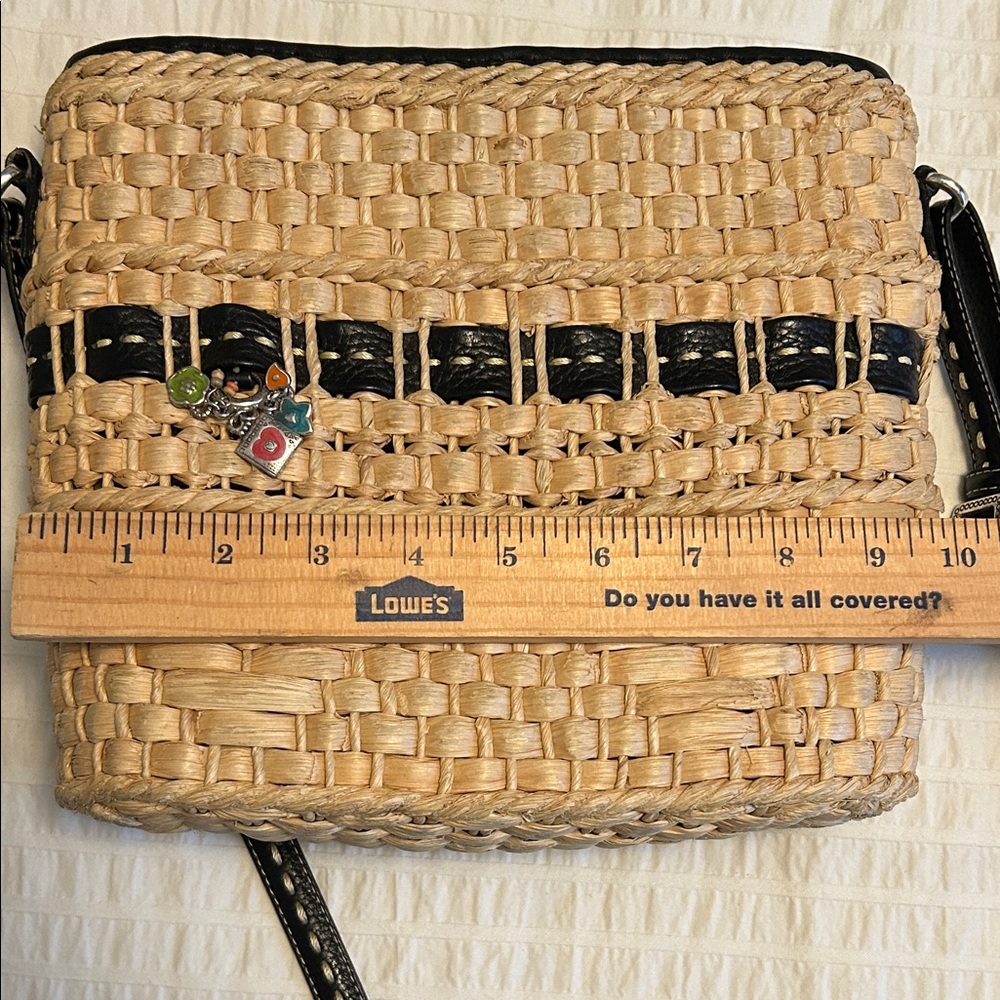 Brighton Tan Woven Crossbody with Black Trim and Charm - Picture 9 of 12